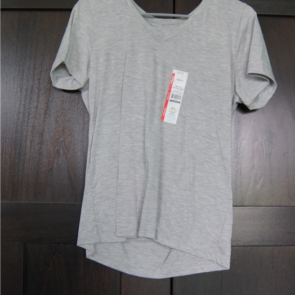 Time and Tru Gray Asymmetrical Short Sleeve T-Shirt